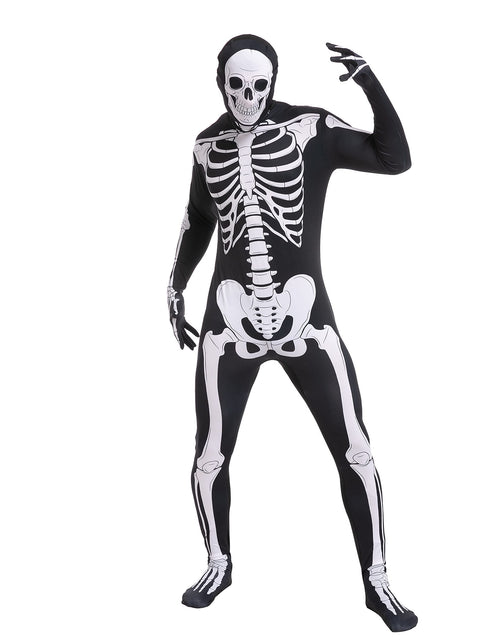 Load image into Gallery viewer, Skeleton Costume for Adults, Skeleton Bone Bodysuit Halloween Costumes for Men with Skeleton Hood Mask, Halloween Party Fancy Dress-Up
