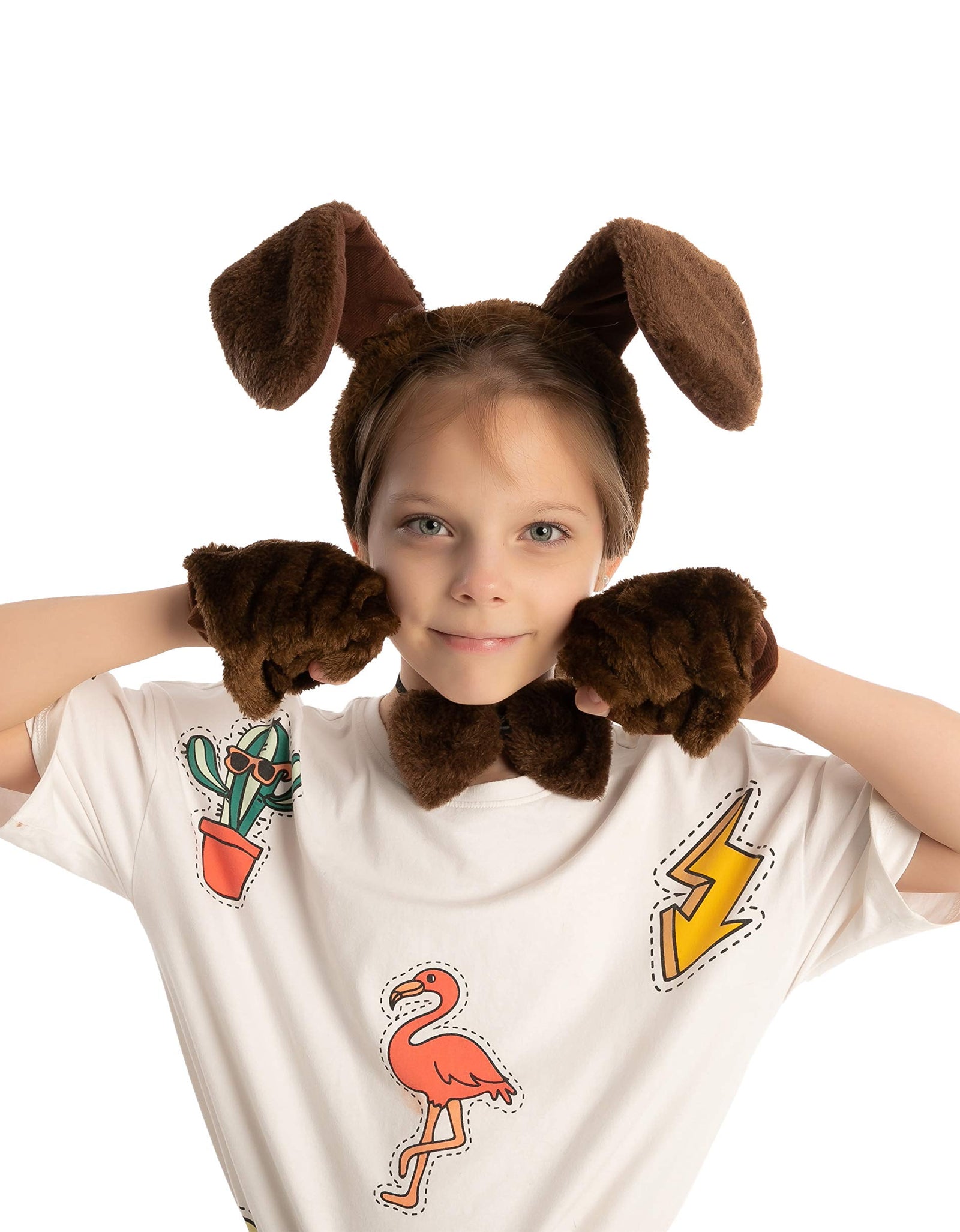 5 Pcs Animal Dog Puppy Costume Accessories Set for Adult & Kids, Halloween Party Dress-Up Accessories Set with Dog Puppy Ears Headband, Bowtie, Gloves and Tail Animal Costume Accessories