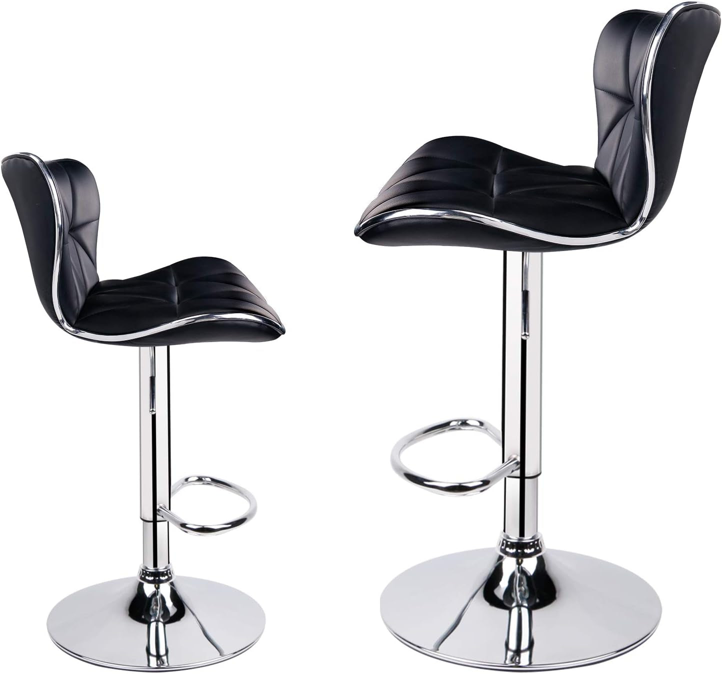 Leader Shell Back Bar Stools Set of 2, Adjustable Bar Stool with Back, Swivel Barstools (Black)
