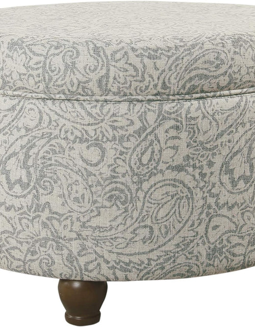 Load image into Gallery viewer, Home Decor | Upholstered round Storage Ottoman | Ottoman with Storage for Living Room &amp; Bedroom, Gray Floral
