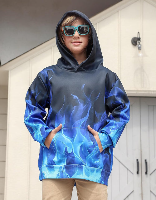 Load image into Gallery viewer, Blue Smoke Hoodies for Boys Fall Winter Clothes 7-8 Years Girl Sweatshirt Fashion Fire Sweater Kids Long Sleeves Pullover with Design
