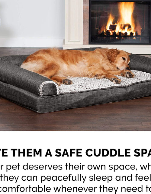 Load image into Gallery viewer, Orthopedic Dog Bed for Medium/Small Dogs W/ Removable Bolsters &amp; Washable Cover, for Dogs up to 35 Lbs - Luxe Faux Fur &amp; Performance Linen Sofa - Charcoal, Medium

