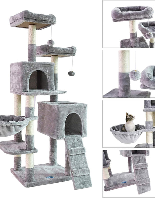 Load image into Gallery viewer, 58&#39;&#39; Multi-Level Cat Tree Condo Furniture with Sisal-Covered Scratching Posts, 2 Plush Condos, Hammock for Kittens, Cats and Pets Light Gray MPJ013W
