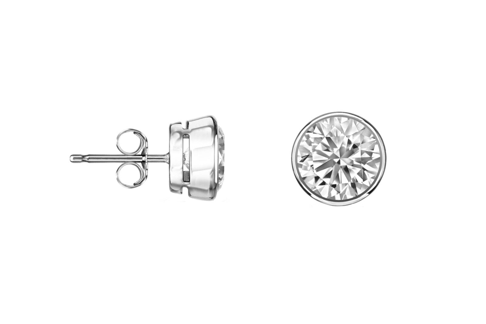 1/2 Ct round Lab Created Grown Diamond Earrings 18K White Gold D/VVS Bezel Push