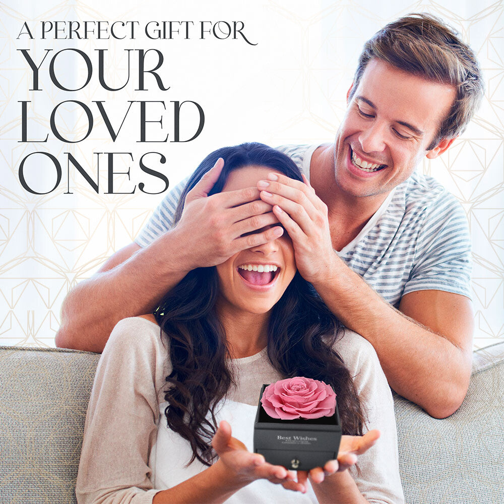 Glamour Boutique Preserved Rose in a Box with I Love You Necklace in 100 Languag