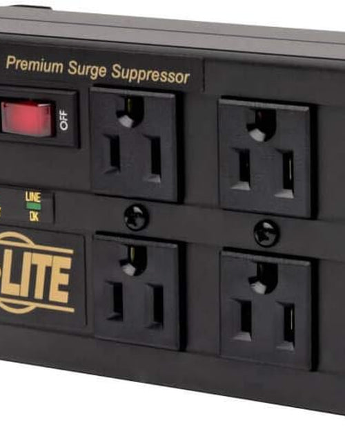 Load image into Gallery viewer, Isobar 4 Outlet Surge Protector Power Strip with 2 USB Charging Ports, 8Ft Long Cord, Right-Angle Plug, Metal, 3330 Joules, Lifetime Limited Warranty &amp; $50K Insurance (Ibar4Ultrausbb),Black
