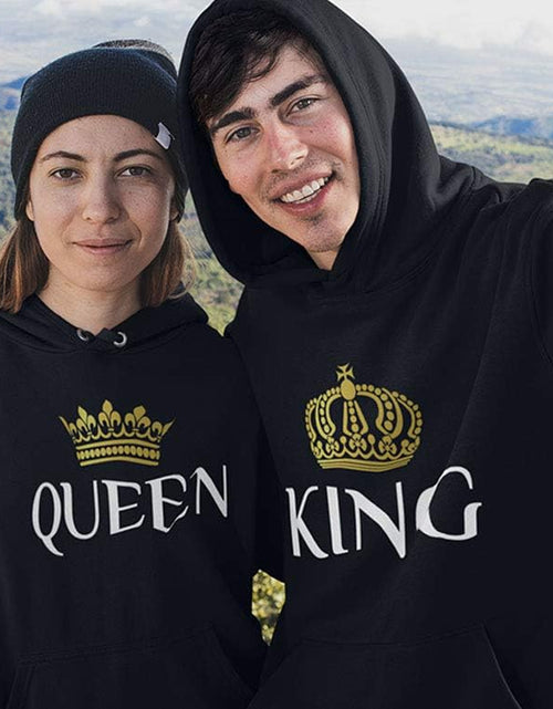 Load image into Gallery viewer, King &amp; Queen Matching Couple Hoodie Set Valentine&#39;S Day Gift His &amp; Hers Women Hoodie Women Large/Men Medium,Black
