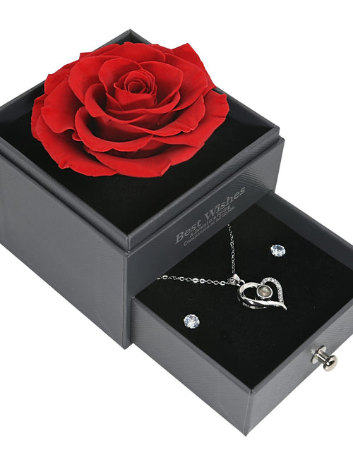 Load image into Gallery viewer, Glamour Boutique Preserved Rose in a Box with I Love You Necklace in 100 Languag
