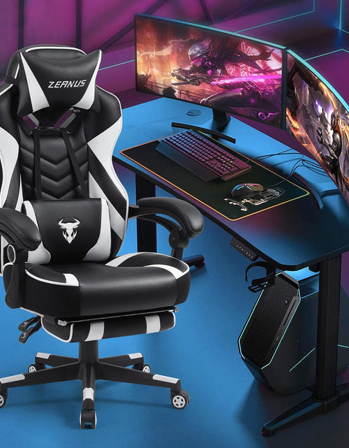 Load image into Gallery viewer, Ergonomic Gaming Chair with Footrest Recliner and Massage - High Back Office Gamer Chair for Adults - Big and Tall - White/Black
