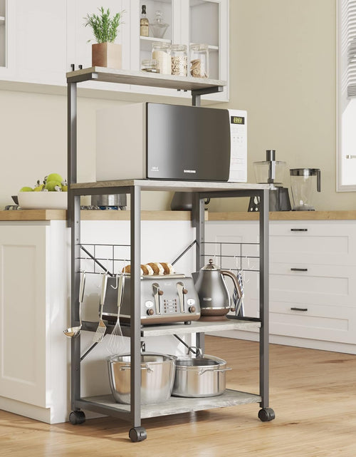Load image into Gallery viewer, Kitchen Bakers Rack Microwave Stand Kitchen Cart on Wheels Utility Storage Shelf with 10 Side Hooks Kitchen Organizer Shelves with Adjustable Feet
