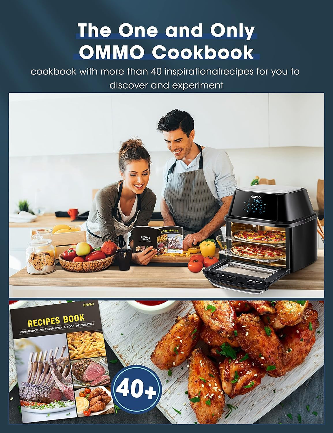 Air Fryer Oven 17-Quart,  1800W Countertop Air Fryer Toaster Oven Combo with Rotisserie & Dehydrator, Digital Controls, 8 Presets, Rich Accessories & Cookbook (40+ Recipes), ETL Certified