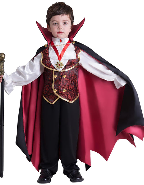 Load image into Gallery viewer, Gothic Vampire Costume Kids, Toddler Vampire Costume Halloween Vampire Costume, Vampire Costume for Boys, Halloween Party Dress up (3-4Yrs)
