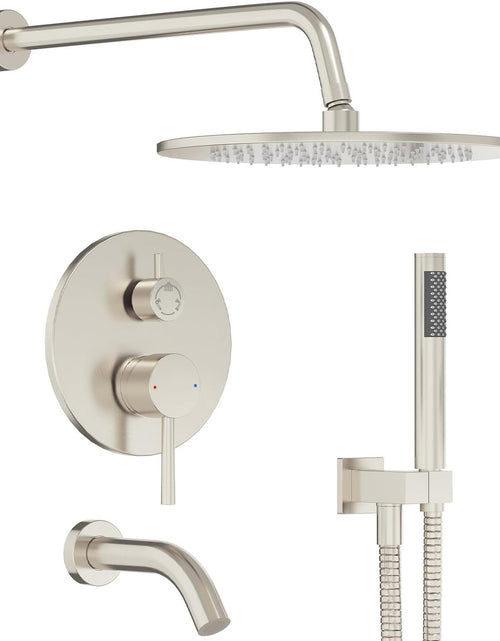 Load image into Gallery viewer, Bathtub Shower Faucet Set, Tub Shower System with 3-Way Shower Valve, High Pressure 10&quot; Rain Shower Head with Handheld Spray Combo, Wall Mounted Rainfall Shower Head Set, Brushed Nickel
