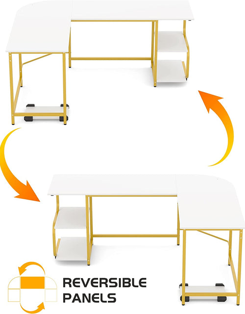 Load image into Gallery viewer, Reversible L Shaped Desk with Large Surface, 61 Inch Sturdy Corner Desk with Storage Shelves, Premium Office Computer Desk Workstation for Home Office Gaming
