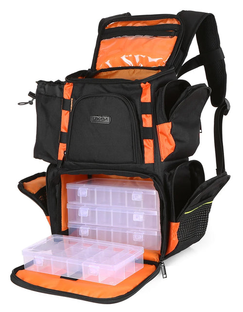 Load image into Gallery viewer, Lixada Fishing Backpack Waterproof Fishing Lures Reel Bag Adjustable Straps Fish Tackle Storage Bag +Fishing Tackle Boxes
