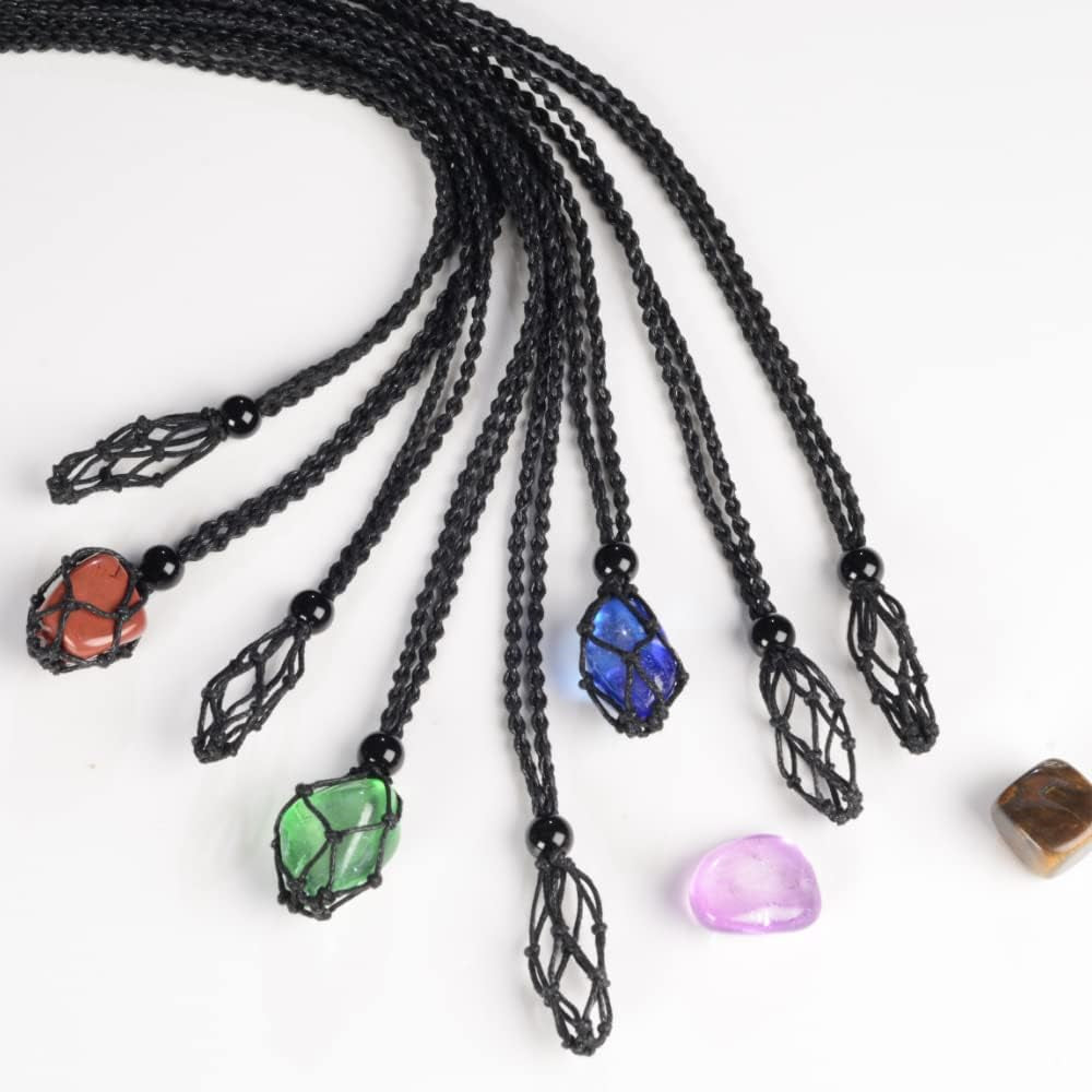 18 PCS Crystal Cage Necklace Holder Necklace Cord Empty Stone Holder Hand-Woven