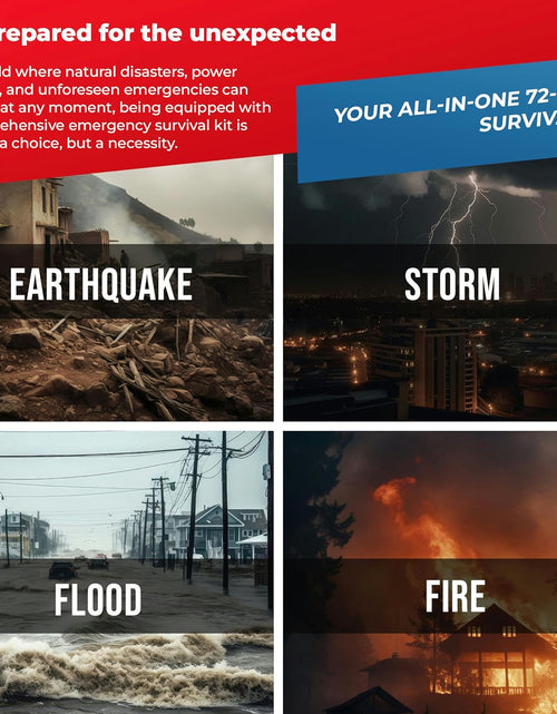 Load image into Gallery viewer, First My Family All-In-One Premium 2-Person Emergency Survival Kit | Hurricane &amp; Earthquake Preparedness Supplies | Disaster Backpack with 72-Hour Survival Gear, First Aid, and More

