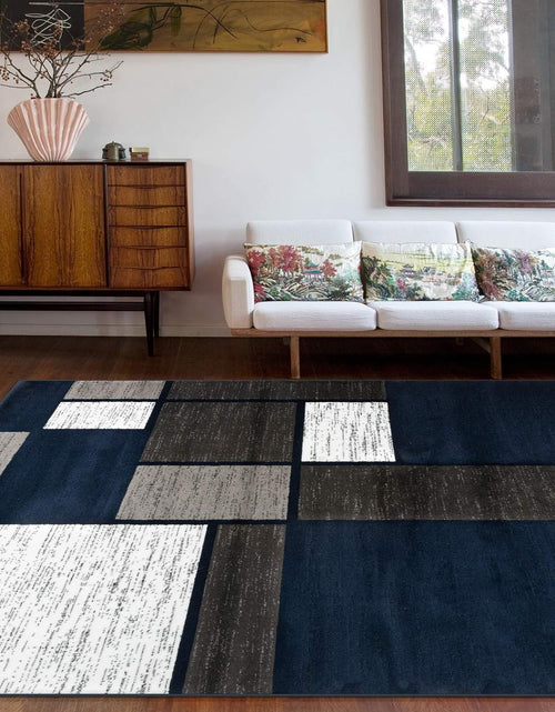 Load image into Gallery viewer, Modern Geometric Boxes Navy Area Rug, Fade-Resistant Carpet for Large Living Room, Bedroom, or Open Space, 10&#39; X 14&#39;
