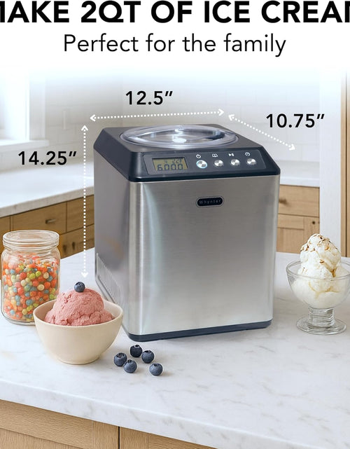 Load image into Gallery viewer, Ice Cream Maker Machine Automatic 2.1 Qt. Upright with Built-In Compressor, LCD Digital Display &amp; Timer, No Pre-Freezing, ICM-201SB, Stainless Steel
