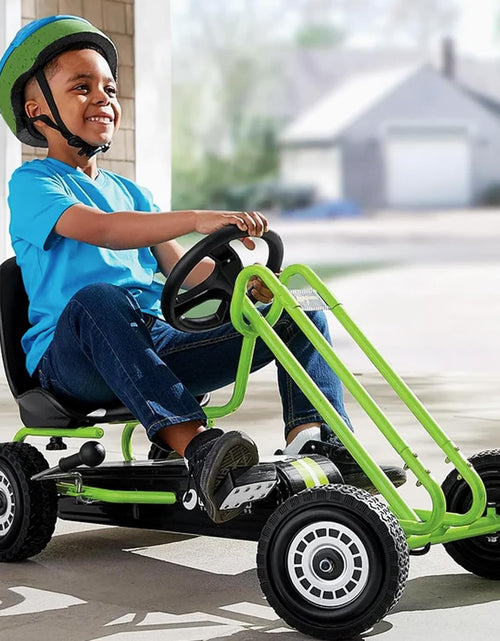 Load image into Gallery viewer, Kids Pedal Go Kart, 4 Wheel Bike Cart, Ages 4-8, Lightning Ride, Race Green - Outdoor Bicycle Karts with Plastic Wheels for Boys and Girls
