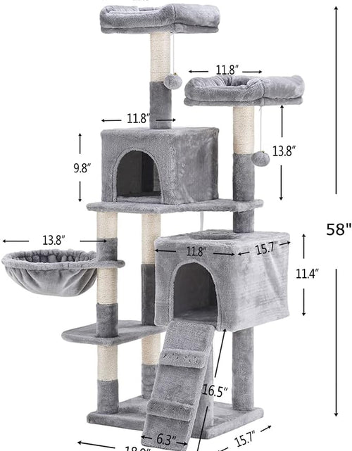 Load image into Gallery viewer, 58&#39;&#39; Multi-Level Cat Tree Condo Furniture with Sisal-Covered Scratching Posts, 2 Plush Condos, Hammock for Kittens, Cats and Pets Light Gray MPJ013W
