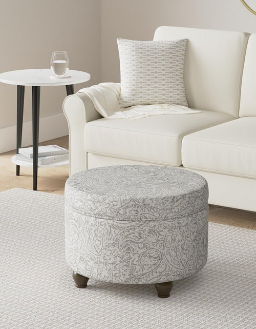 Load image into Gallery viewer, Home Decor | Upholstered round Storage Ottoman | Ottoman with Storage for Living Room &amp; Bedroom, Gray Floral
