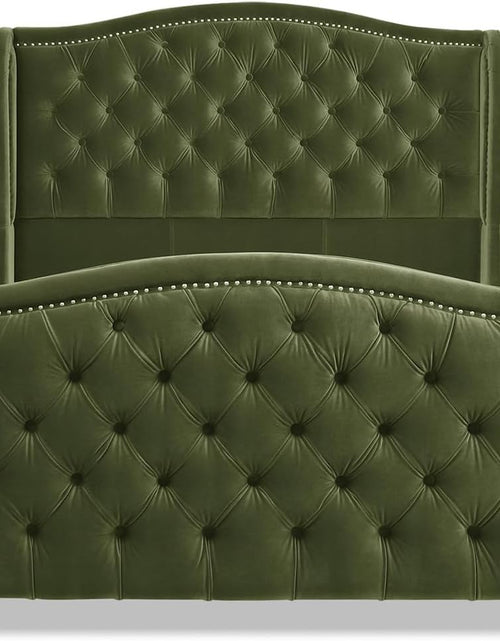 Load image into Gallery viewer, Marcella Upholstered Shelter Headboard Bed Set, Queen, Olive Green Performance Velvet
