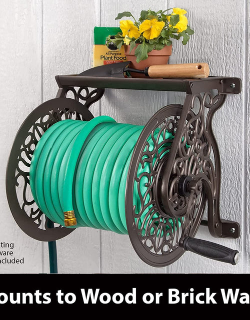 Load image into Gallery viewer, 704 Decorative Cast Aluminum Wall Mount Garden Hose Reel, Holds 125-Feet of 5/8-Inch Hose - Bronze
