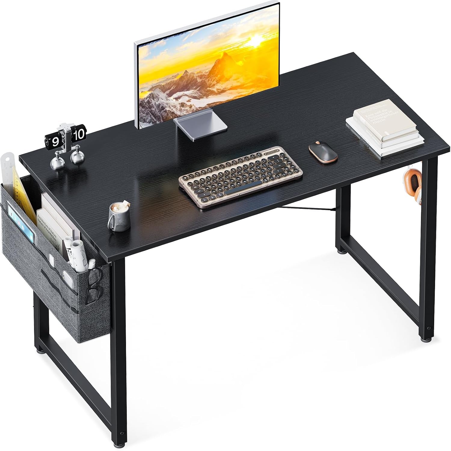 Computer Desk, 40 Inch Small Study Table, Office Desk with Storage, Work Table with Headphone Hook for Small Space Home Office, Black