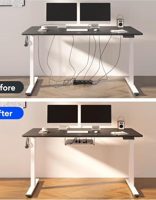 Load image into Gallery viewer, EN2 Whole-Piece Standing Desk with Clamp Power Strip, 48 X 30&#39;&#39; Height Adjustable Electric Stand up Desk with Cable Management (Gray Frame + Mahogany Top, 2 Packages)
