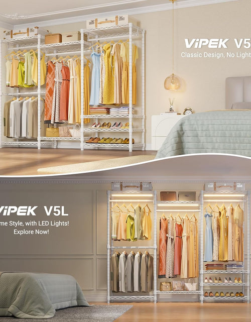 Load image into Gallery viewer, V5 Portable Closet Wardrobe Heavy Duty Clothes Rack, Freestanding Clothing Racks with 4 Hang Rods &amp; 8 Shelves, Adjustable Custom Closet Racks, 68.9&quot; L X 15.7&quot; W X 76.4&quot; H, Max Load 800LBS, White
