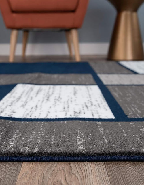 Load image into Gallery viewer, Modern Geometric Boxes Navy Area Rug, Fade-Resistant Carpet for Large Living Room, Bedroom, or Open Space, 10&#39; X 14&#39;
