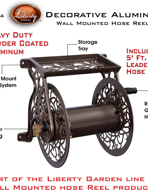 Load image into Gallery viewer, 704 Decorative Cast Aluminum Wall Mount Garden Hose Reel, Holds 125-Feet of 5/8-Inch Hose - Bronze
