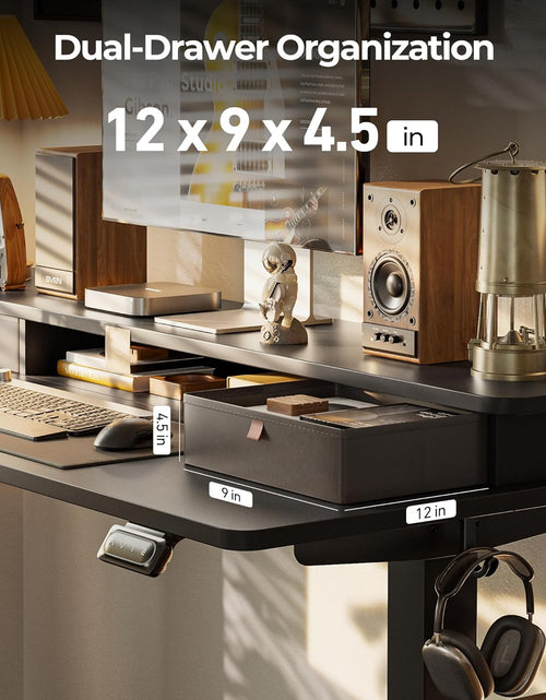 Load image into Gallery viewer, 55 X 24 Inch Height Adjustable Electric Standing Desk with Double Drawer, Stand up Home Office Computer Desk with 4 Height-Adjustable Feets &amp; 2 Hooks, Black
