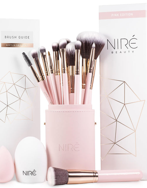 Load image into Gallery viewer, Beauty 15Piece Award Winning Pink Makeup Brushes: Pink Makeup Brush Set with Case, Makeup Sponge, Brush Cleaner, Guide, Gift Box
