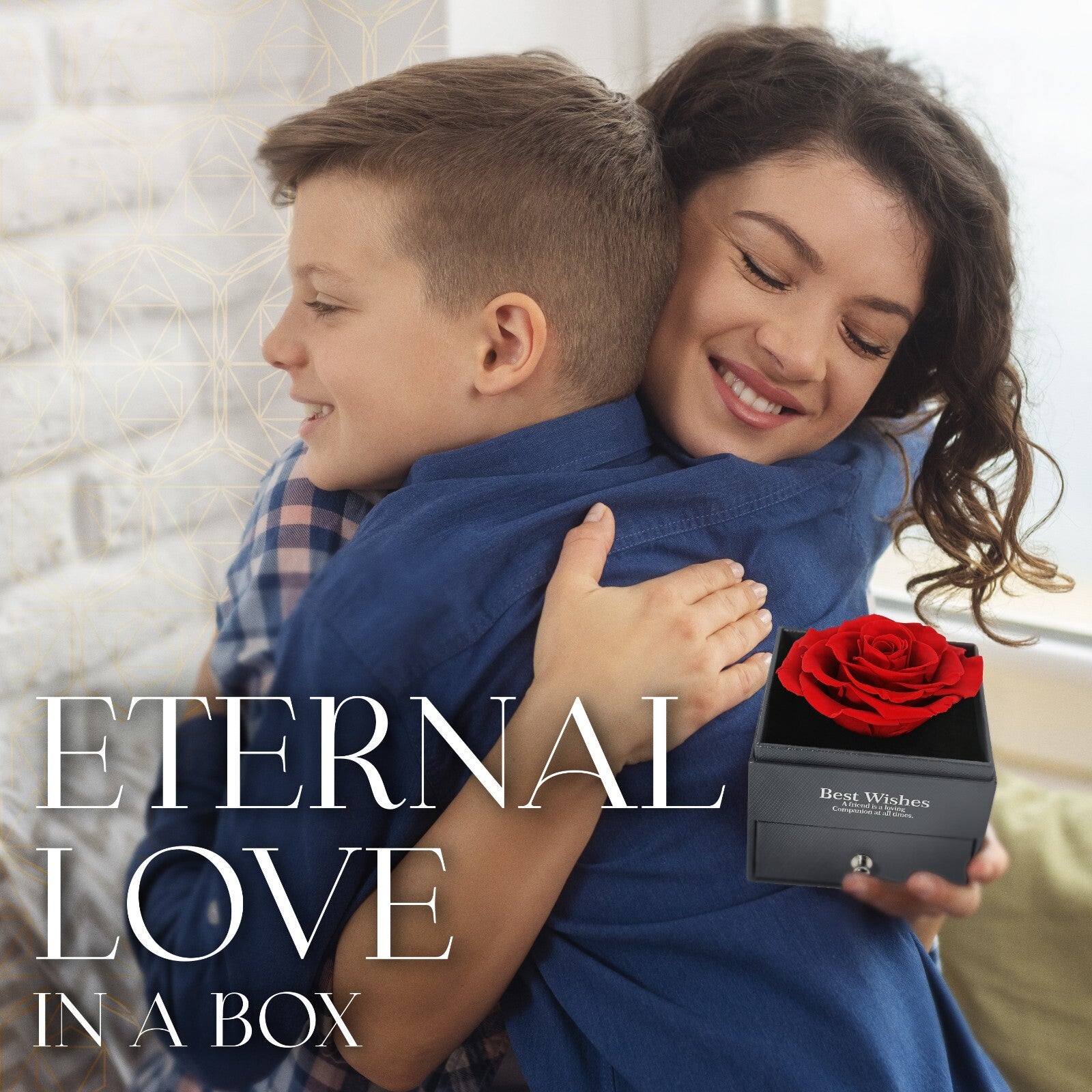 Glamour Boutique Preserved Rose in a Box with I Love You Necklace in 100 Languag
