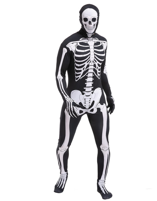 Load image into Gallery viewer, Skeleton Costume for Adults, Skeleton Bone Bodysuit Halloween Costumes for Men with Skeleton Hood Mask, Halloween Party Fancy Dress-Up
