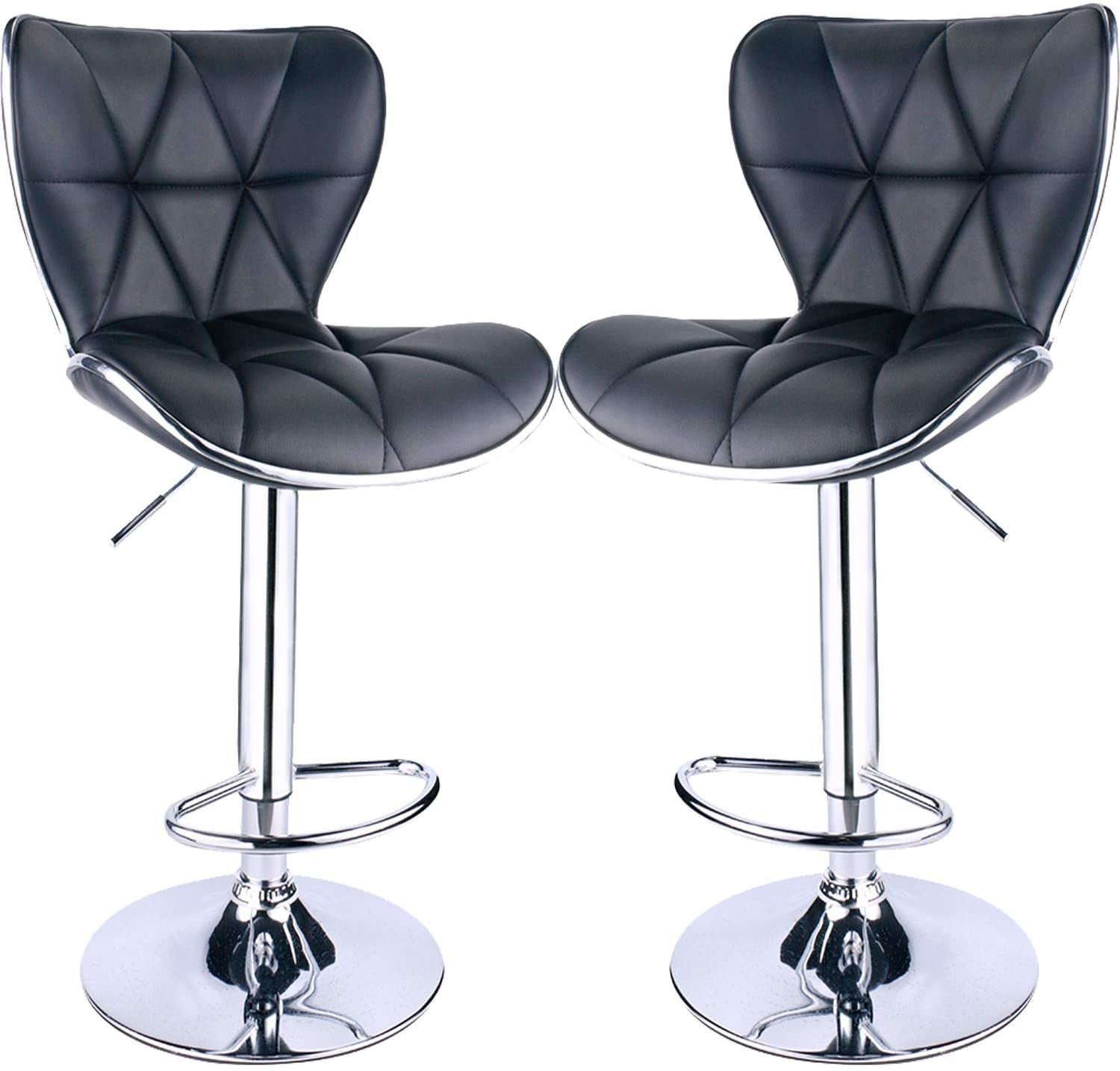 Leader Shell Back Bar Stools Set of 2, Adjustable Bar Stool with Back, Swivel Barstools (Black)