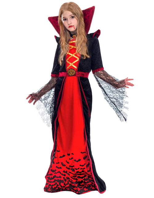 Load image into Gallery viewer, Royal Vampire Costume for Girls, Halloween Gothic Victorian Vampiress Queen Costume for Fancy Party Dress up Cosplay
