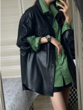 Load image into Gallery viewer, Men&#39;s Long Color Block Printed Leather Jacket
