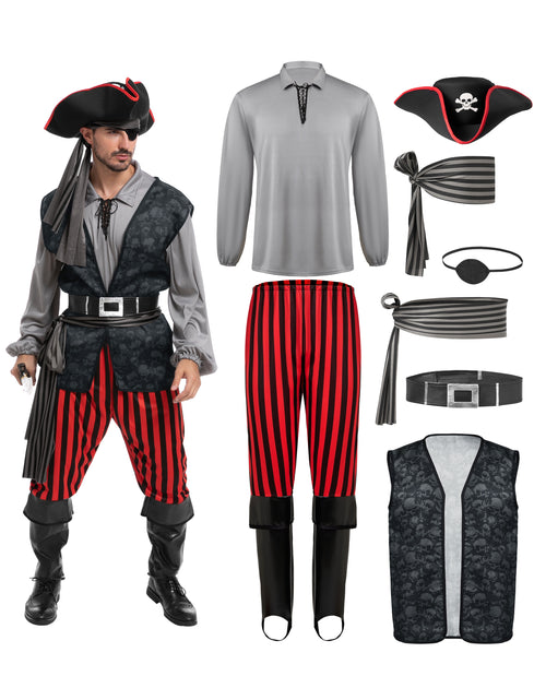 Load image into Gallery viewer, Men Pirate Costume Plundering Sea Captain Set for Adults Halloween Themed Parties
