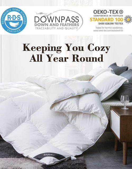 Load image into Gallery viewer, King Size down Comforter - All Season Duvet Insert with Medium Warmth, Soft and Noiseless Shell,8 Corner Tabs, and Machine Washable - White
