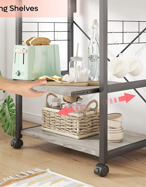 Load image into Gallery viewer, Kitchen Bakers Rack Microwave Stand Kitchen Cart on Wheels Utility Storage Shelf with 10 Side Hooks Kitchen Organizer Shelves with Adjustable Feet

