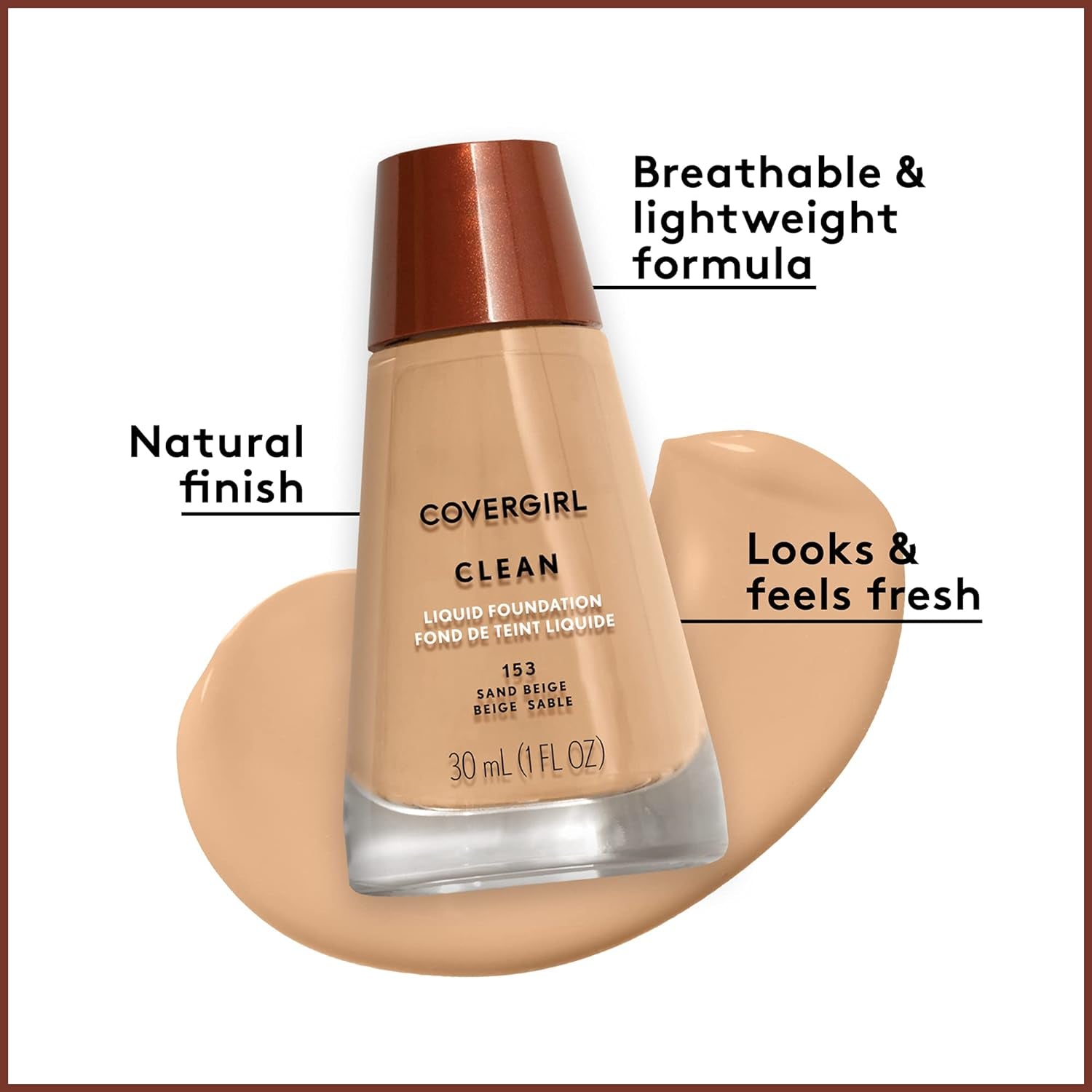 , Clean Makeup Foundation, Natural Beige, 1 Oz, 1 Count (Packaging May Vary)
