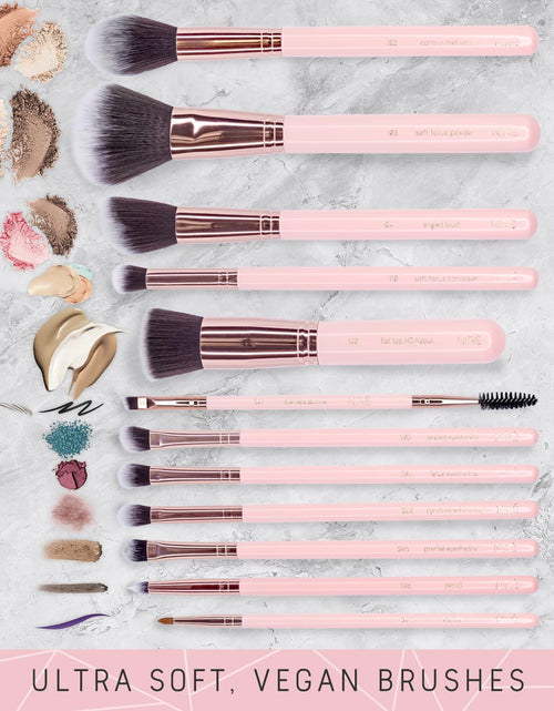 Load image into Gallery viewer, Beauty 15Piece Award Winning Pink Makeup Brushes: Pink Makeup Brush Set with Case, Makeup Sponge, Brush Cleaner, Guide, Gift Box
