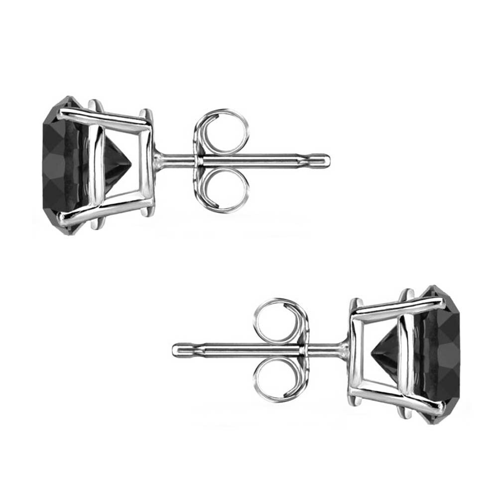 6 Ct round Cut Black Earrings Studs Solid Real 950 Platinum Push Back Basket