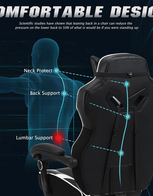 Load image into Gallery viewer, Ergonomic Gaming Chair with Footrest Recliner and Massage - High Back Office Gamer Chair for Adults - Big and Tall - White/Black
