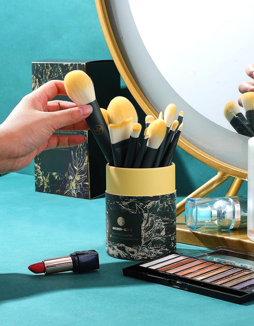 Load image into Gallery viewer, Makeup Brushes 18Pcs Professional Makeup Brush Travel Set with Eco Cylinder 2Cups Holder, Premium Synthetic Foundation Powder Concealer Blush Blending Eye Lip Brush Kit - Cruelty Free
