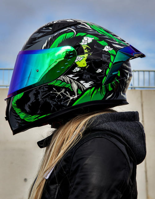 Load image into Gallery viewer, Motorcycle Helmet Full Face with Pinlock Compatible Clear&amp;Tinted Visors and Fins Street Bike Motocross Casco DOT Model Z501(Legend Green, X-Large)
