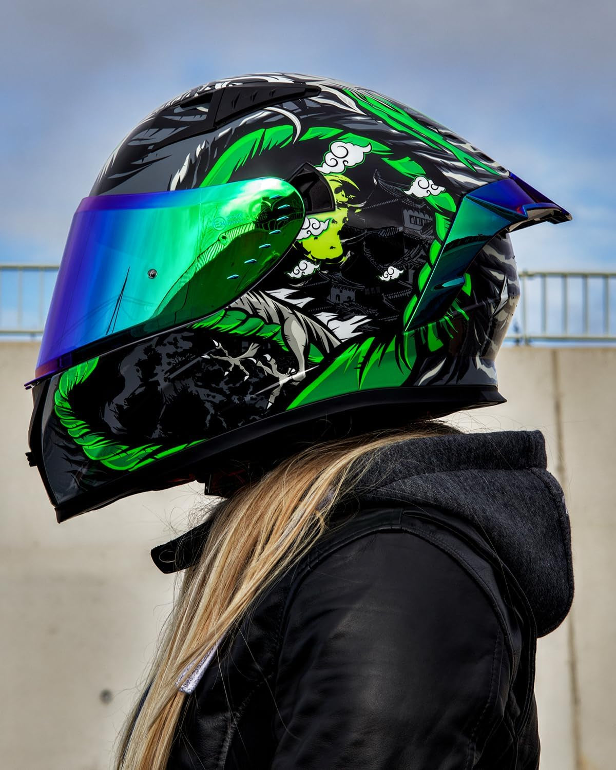 Motorcycle Helmet Full Face with Pinlock Compatible Clear&Tinted Visors and Fins Street Bike Motocross Casco DOT Model Z501(Legend Green, X-Large)